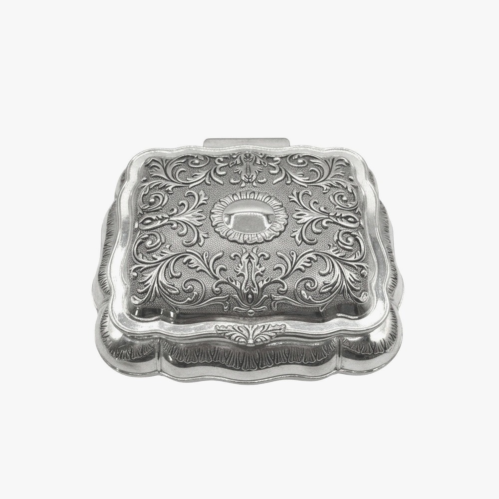 Vintage Silver Plated Jewelry Box Ornate Floral Embossed Red Velvet Lining